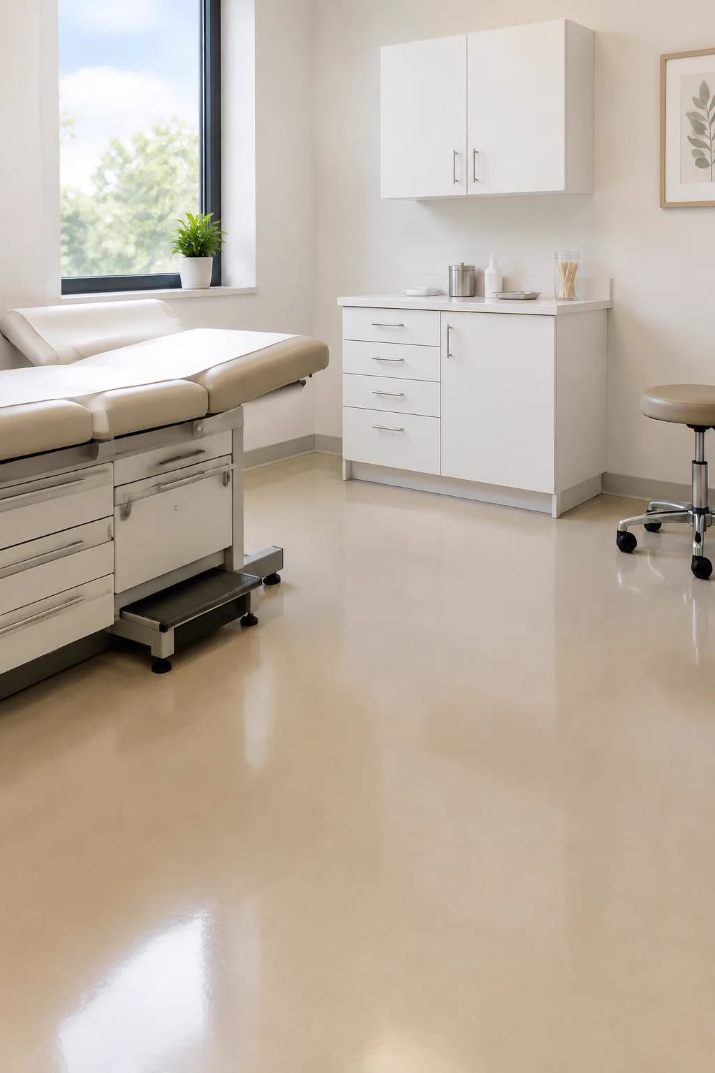 Consultório com piso epóxi bege acetinado em Itatiba